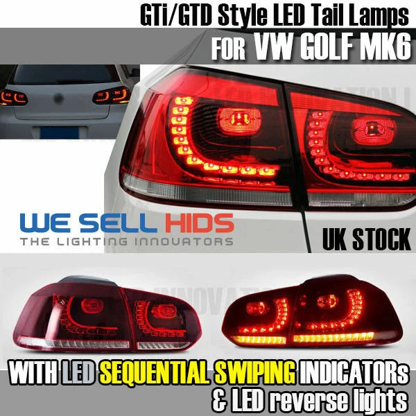 VW GOLF MK6 LED RDESIGN SEQUENTIAL SWIPE Tail Lights Lamps Set Pair