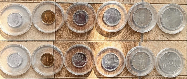 Spain set 6 coins 50 Centavos 1 5 100 Ptas 25 50 Pesetas 1980 UNC 1982 FIFA Worl