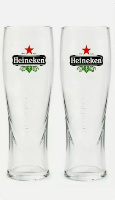 Heineken 2 x Tall Pilsner Beer Glasses 600/568mls Pint  BNWOB MAN CAVE DUTCH