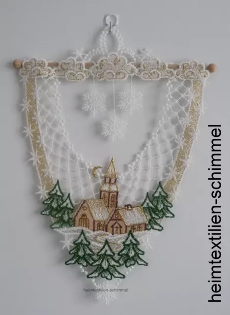 PLAUENER SPITZE ® Fensterbild WINTERLANDSCHAFT Kirche WINTER Sterne WEIHNACHTEN