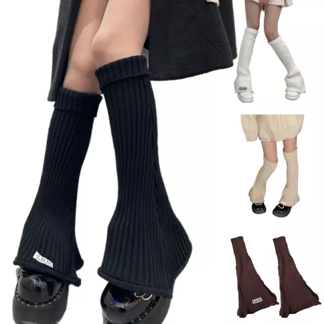 Women Ribbed Knit Flare Leg Warmer Striped Turn Cuff Slim Foot Cover Sock