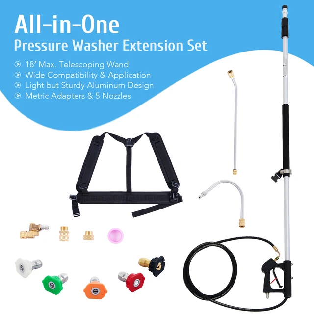 18FT Power Washer Extension Kit Max 4000psi 4gpm Telescoping Spray Gun Set 12pcs