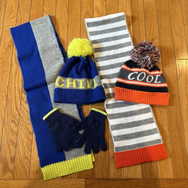 Lot Of Childrens Place Boys Size 8+ Winter Tassel Hats Gloves Scarf Sets