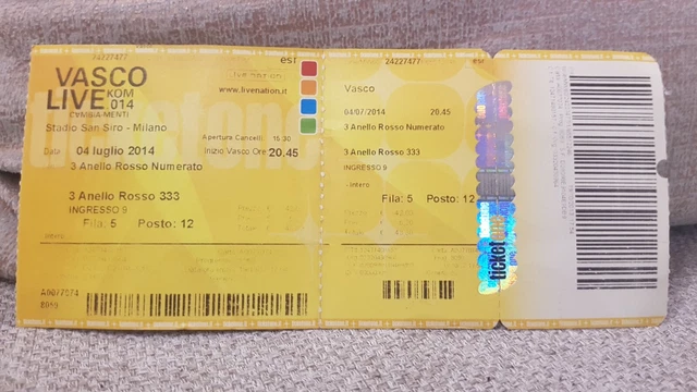 Biglietto Vasco Rossi 2014 con matrice