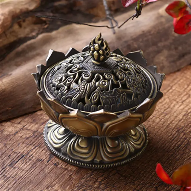 fine Lotus Flower Incense Burner Buddhism Brass censer Home Decorati   container