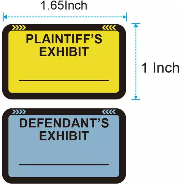 Legal Yellow Plaintiff's Exhibit Blue Defendant's Exhibit Stickers 1.65 X 1 Inch 3