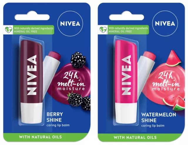 NIVEA Lip Balm Fruity Watermelon Shine & Nivea Fruity Berry Shine Lip Balm Combo