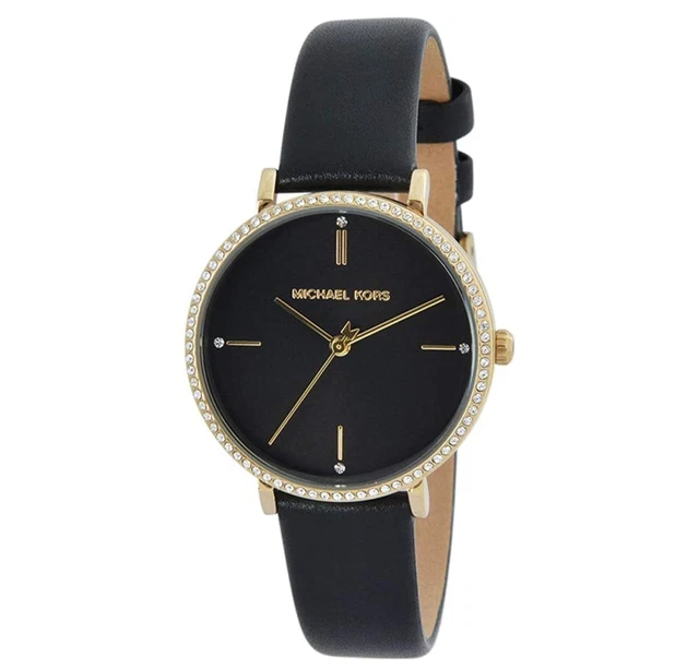 Michael Kors Womens MK7116 Small Jayne Gold Tone Black Leather Band Watch NO BOX