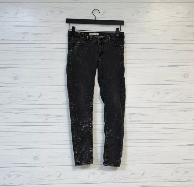 Levis jeans girls size 12 regular super skinny low rise black acid wash stretch