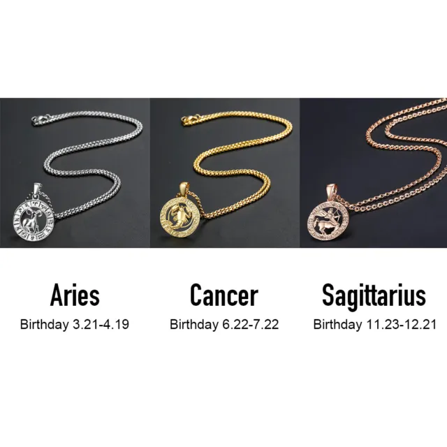 Silver/Gold Plated 12 Zodiac Signs Constellation Link Necklace Pendant Women Men