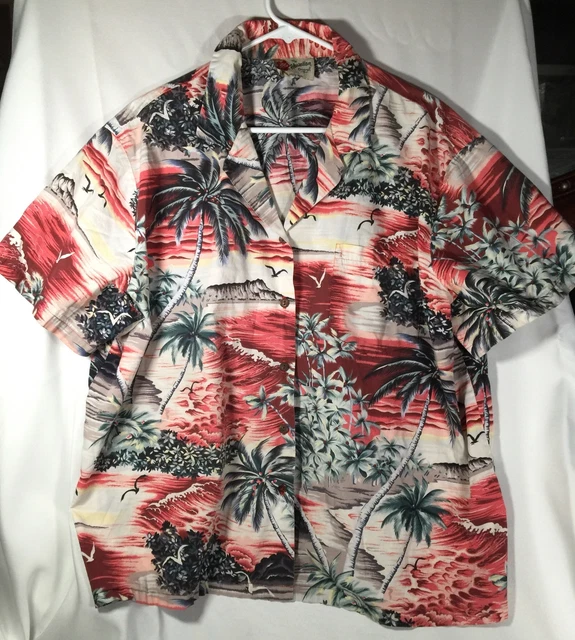 Hilo Hatties Hawaiian Shirt XL Classic Hawaii Style Red Black Mens Vtg Tropical