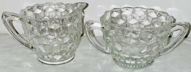 Jeannette CUBE/CUBIST CRYSTAL * 2 1/2" SUGAR & CREAMER*