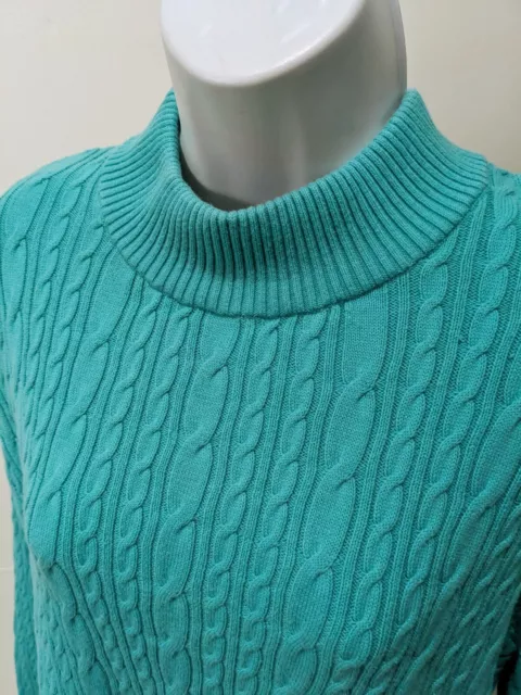 Lands End Mock Neck Pullover Sweater Womens 3X Cable Knit Green Cotton 2