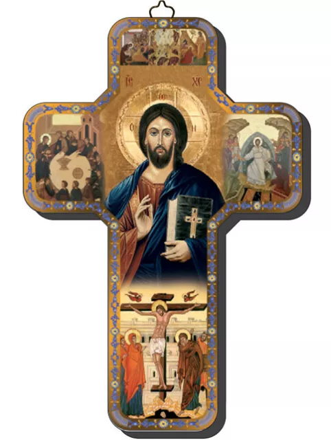 Christ The Teacher Jesus Greek Orthodox Gold Foil Icon 18cm Wall Crucifix Cross