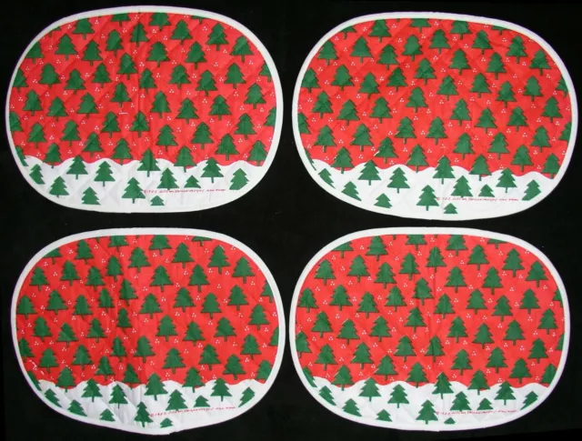 Christmas Placemats Winter Trees Set of 4 Quilted Lillian Vernon Red Green White