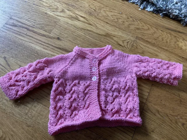 Hand Knitted Pink Baby Cardigan Size 3-6 Months Brand New