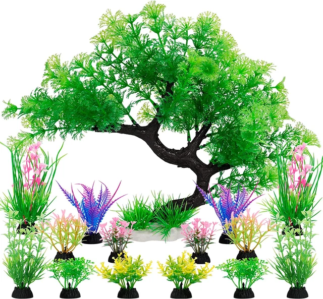 Fish Tank Decorations15 Pack Artificial Aquarium Plants Tree Set for Fish Tank