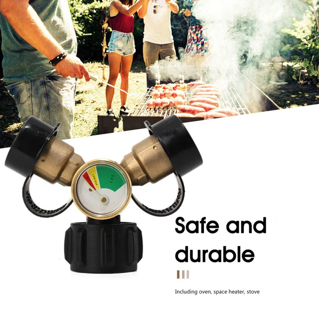 Propane Tank Y-Splitter Adapter Dual T-Shirt Stecker Ventil-Meter mit Messgerät