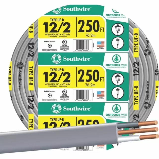 Southwire 13055955 250' 12-2 UFW/G WIRE, Gray