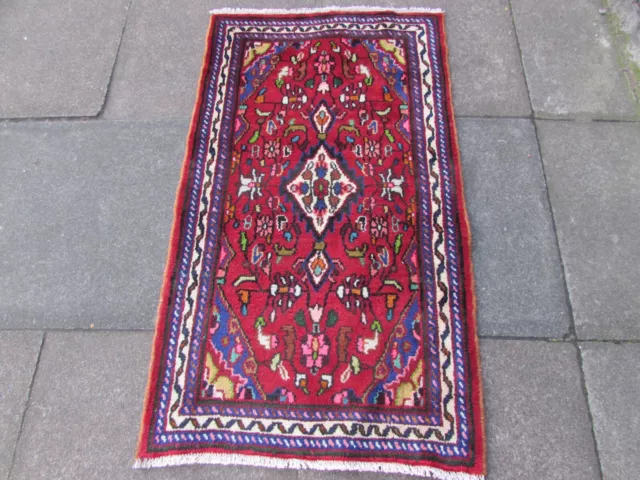 Vintage Hand Made Traditional Rug Oriental Wool Red Small Rug 124x72cm