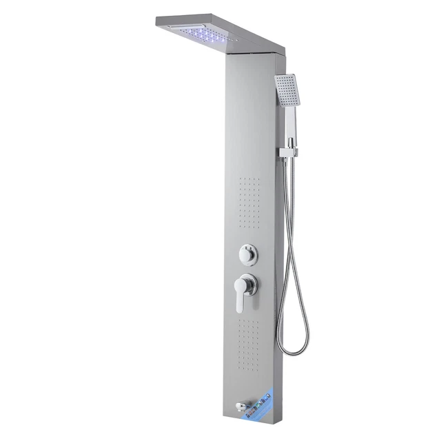 Colonne De Douche Hydromassante Idralite Vittoria - Aluminium Noir, Cascade Arrondie 140x15