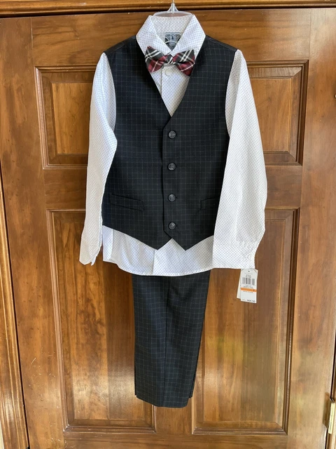 NWT Nautica Boys' 4-Piece Set with Dress Shirt Tie Vest and Pants Size 7 Black