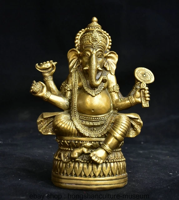 7.2 " Old Chinese Yellow Bronze Ganesh Lord Ganesha Elephant God Buddha Statue