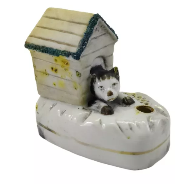 Antique Porcelain Dog in Dog House Pencil Holder