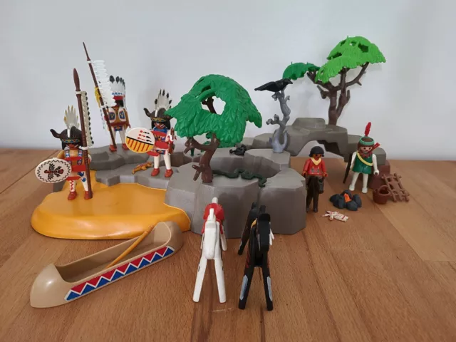 Playmobil Indianer Konvolut Western Häuptling Kanu Pferde viel Zubehör