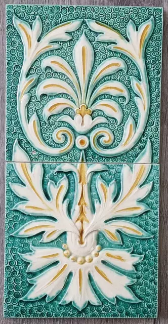 Panel Of Two Minton Hollins & Co Relief Moulded Tiles Neo Classical Motif C1920