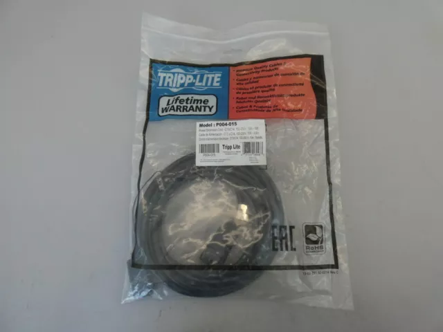 Tripp Lite P004-015 Power Extension Cord 10A C13/C14 100-250V, 15Ft - NEW Sur...