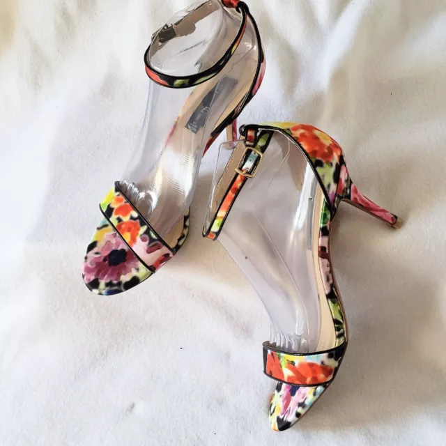 STEVEN by Steve Madden Floral Vienna Heels 9.5  Strappy Ankle Strap Low Heel