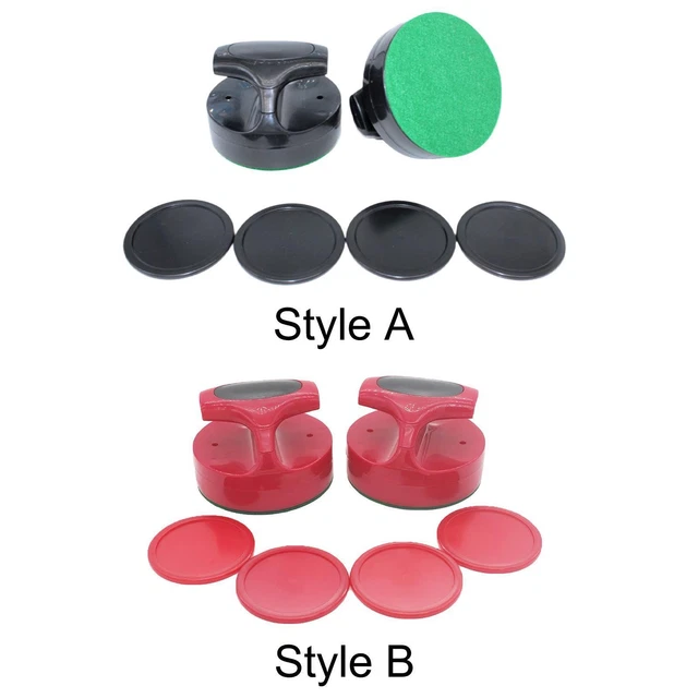 Set Air Hockey : 2 Poussoirs Gardiens 76mm + 4 Palets 51mm - Poignée Rouge