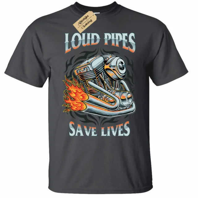 Men's Biker T-Shirt | S to Plus Size | Loud Pipes Save Lives Motorbike Rider