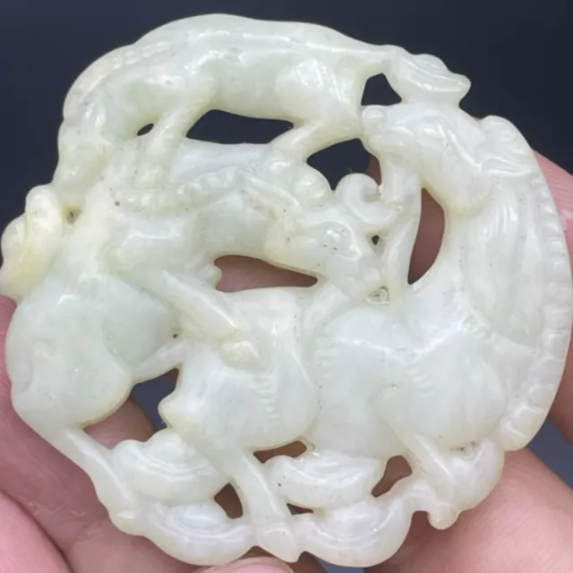 Excellent ancient Mughal era unique jade carved wild animal in fighting scene