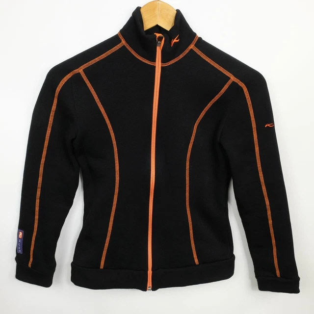 KJUS GIACCA DONNA TOP ZIP ANTERIORE PILE taglia S SMALL NERO ARANCIONE SCI STRETCH