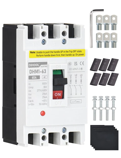 DIHOOL Industrial Miniature Circuit Breaker 3 Pole 60 Amp 277/480V AC Disconnect
