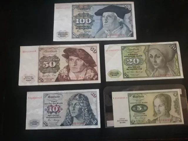 DM Satz Deutsche Mark Scheine Banknoten von 1970,1977,1980- DM 5,10,20,50,100