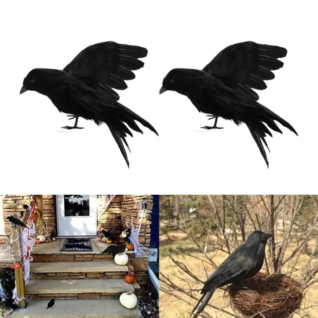 1/2 pz nero/a grandezza naturale film corvo oggetto di scena finto corvo decorazione caccia Halloween/uccellini