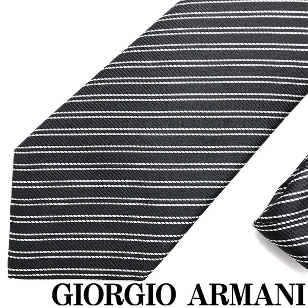 Giorgio Armani Tie Brand Silk Stripe Black Width Of The Tip 8cm a609