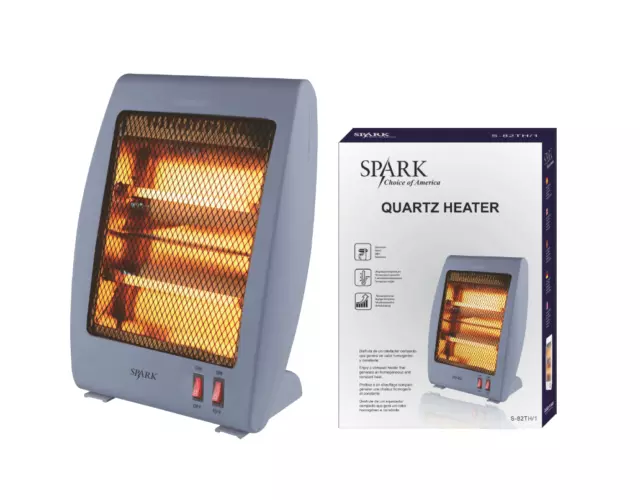 SPARK - Calefactor Eléctrico 2 Tubos de Cuarzo CUADRADO 800W POTENTE CALOR