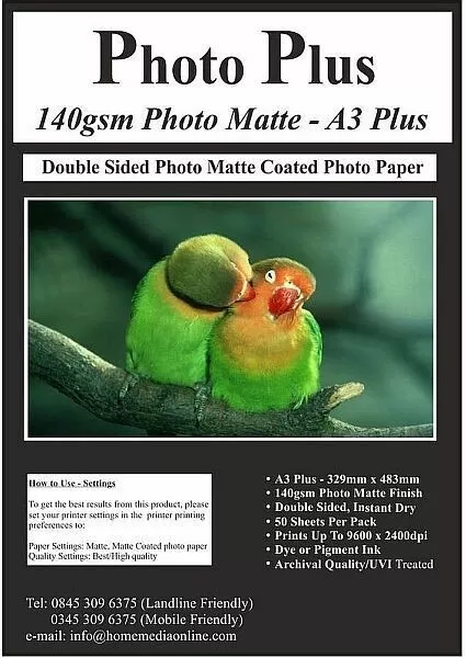 PhotoPlus Archival Photo Paper A3+ Plus - 140gsm D/Sided Matte - 50 Sheets.