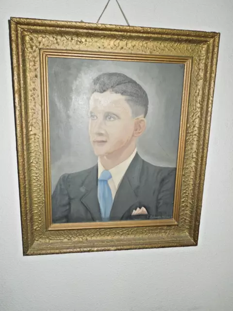 altes Portraitgemälde handgemalt "junger Mann" signiert gerahmt G. Zeimentz 1/46