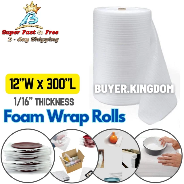 Packaging Wrap Foam Cushioning Roll 1/16" Padding Rolls Shipping Collectible 25'