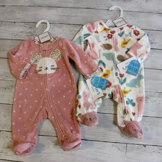 Carter's Baby Girl Fleece Footie Sleeper Lot Size 6 Months Mouse