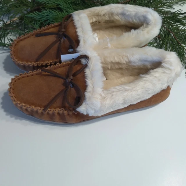 J Crew  NWT  Dark Nutmeg Suede Faux Shearling Moccasin SZ 8 Slippers NEW