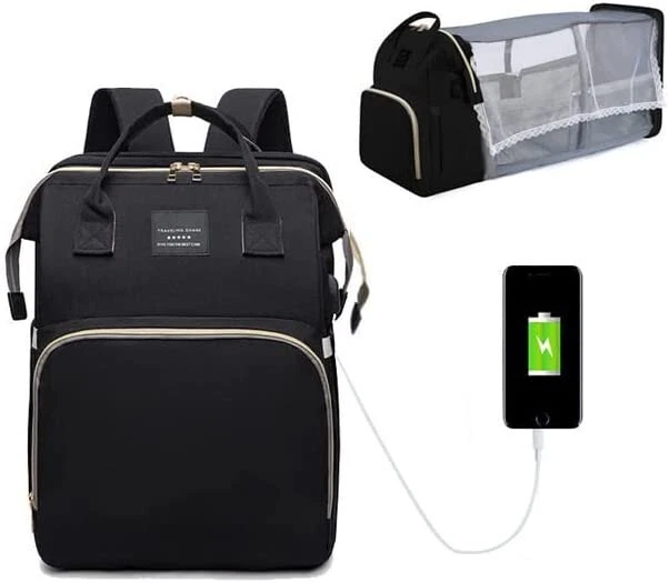 Diaper Bag Backpack, Portable Baby Changing Station, Folding Crib, Multifunction