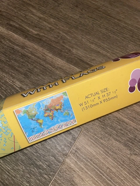World Map Large Laminated With Flags