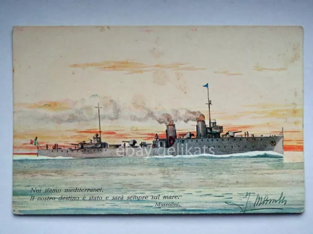 NAVE Ship LEGA NAVALE ITALIANA Regia Marina Mussolini vecchia cartolina