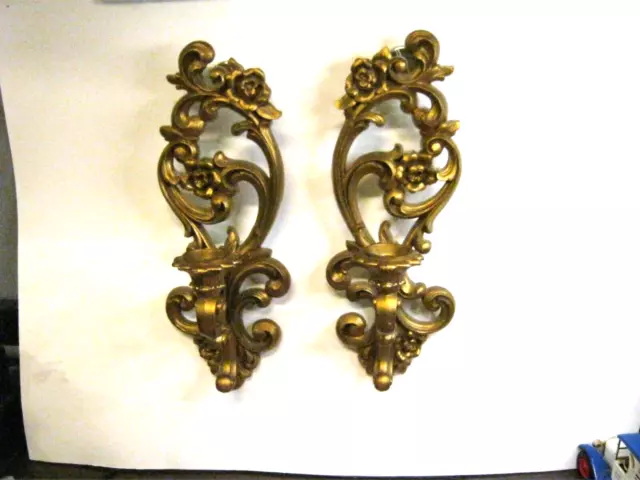 Vtg Pair Mid Century Homco Gold Wall Sconces #4118 Candle Holder Home Interior